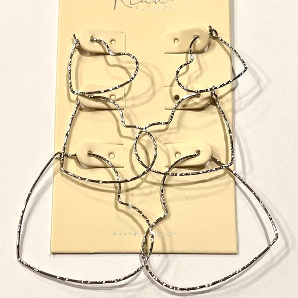 RiahFashion.com Jewelry - THREE PAIRS SILVER HAMMERED HEART HOOP EARRINGS by RiahFashion.com